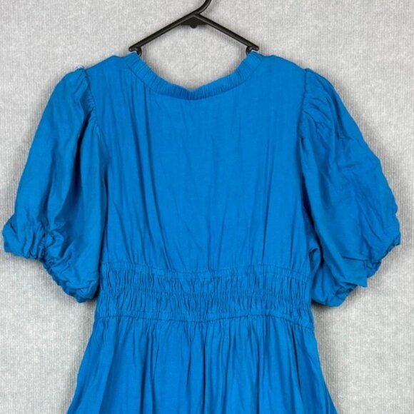 Vine Apparel Dress Womens Extra Large Blue Linen Blend High Waist Pleated - Picture 5 of 10